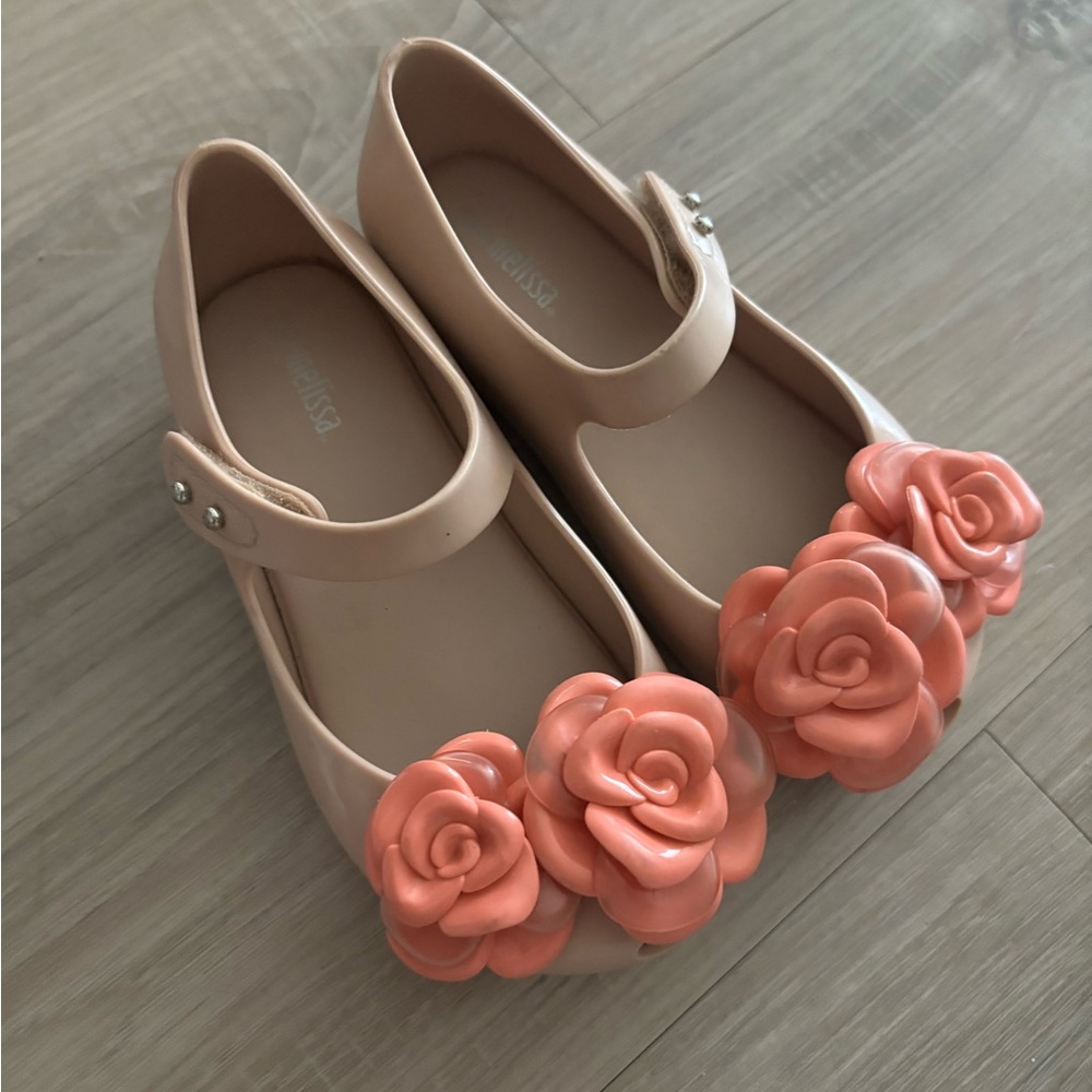 Mini Melissa Blush Jelly Mary Jane’s with Rose Accents